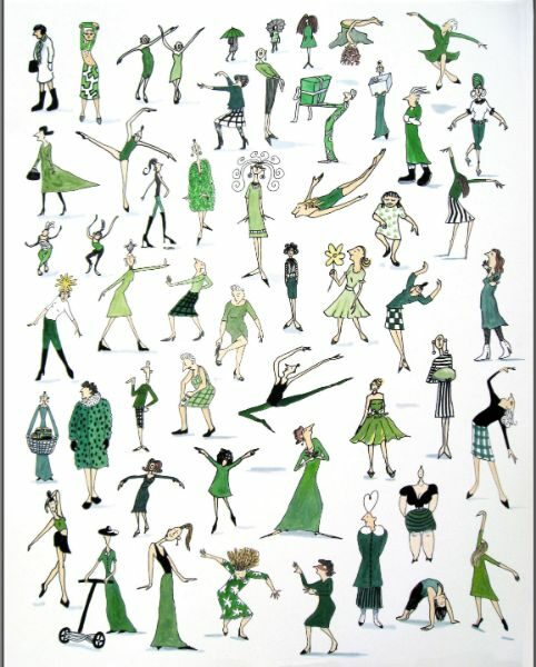 Green Ladies 11x17 hand colored print  SOLD