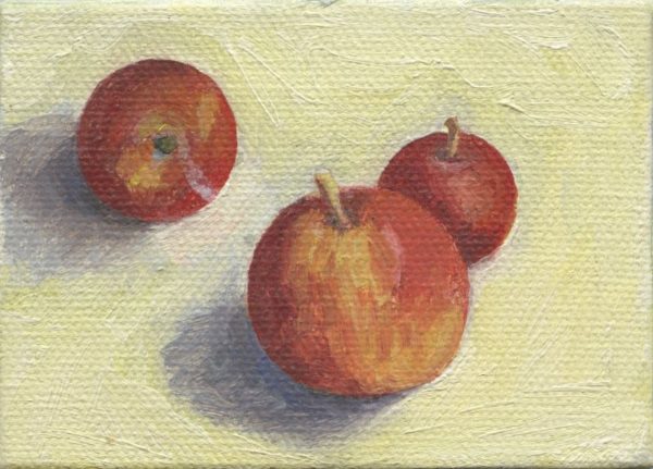 Three Apples 2.5" x 3.5"  oil on canvas SOLD